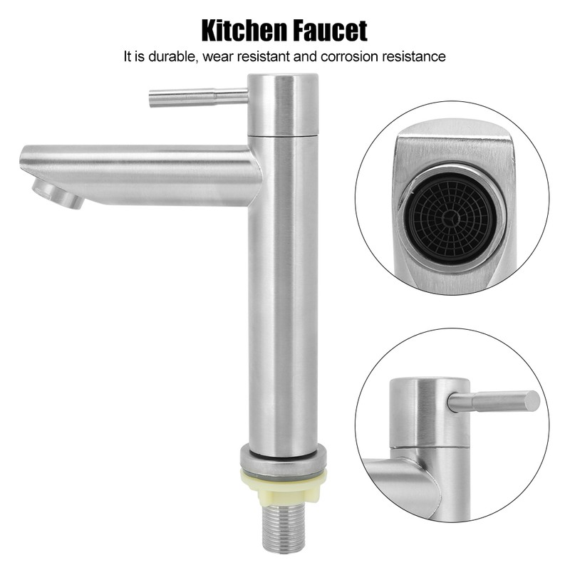 G1/2in Stainless Steel Bathroom Basin Sink Faucet Single Cold Water