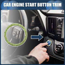 INFINAUTO Universal Bling Car Engine Start Stop Button Cover, Car One Click Push Start Button Ring Sticker Faux Crystal Rhinestone Ignition Button Trim Green, 2 Pcs