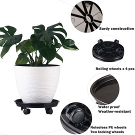 5 Packs Large Plant Caddy with PU Wheels 12" Rolling Plant Stands Heavy-duty Plastic Plant Roller Base Pot Movers Plant Saucers on Wheels Indoor Outdoor Plant Dolly with Casters Planter Tray Coaster