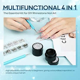 Modelones - Pegamento para uñas (2 unidades, 2 unidades de pegamento de diamantes de imitación (2 x 5 ml) con cepillo de doble uso, gemas de diamante 