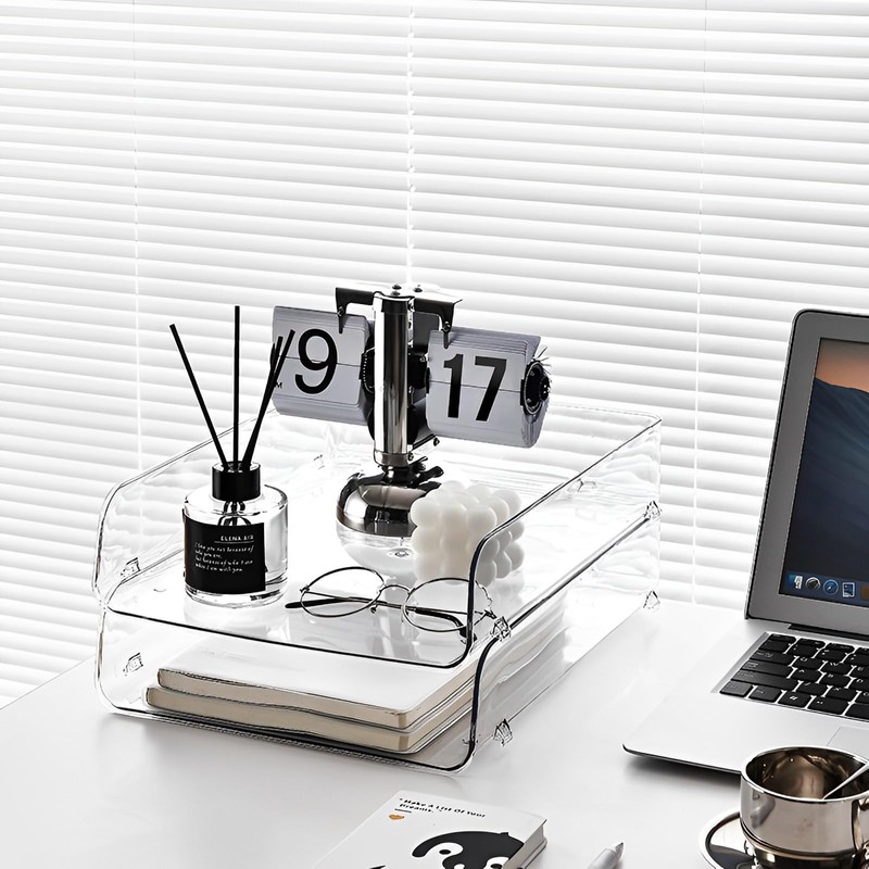 Gagee 2 Pack Paper Organizer for Desk,Clear Stackable Paper Sray,