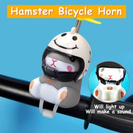 wonuu Campana de pato para bicicleta con luz y casco, bonito bocina para hámster, decoración de tablero de instrumentos, para motocicleta, bicicleta, campanas de goma, decoración de tablero de coche (hámster sonriente)