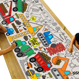Tiny Expressions Construction Birthday, Coloring Tablecloth for Kids - Rolled, No Creases 30" x 72" Large Coloring Poster for Birthday Parties - Construction Party Decorations for Children