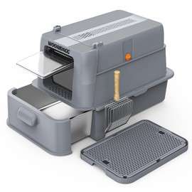 Wooaidagg Covered Stainless Steel Cat Litter Box with Odor Control, Modular Design with Drawer, Easy to Clean with Scoop,XL Size Fits All Cats (Dark Grey)