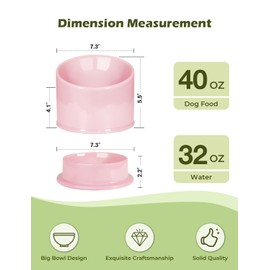 RooXchowla Elevated Ceramic Dog Bowls，Set of 2 for Food & Water,Food Bowls for Small & Medium & Large Dogs.Durable,Easy to Clean. (Pink)