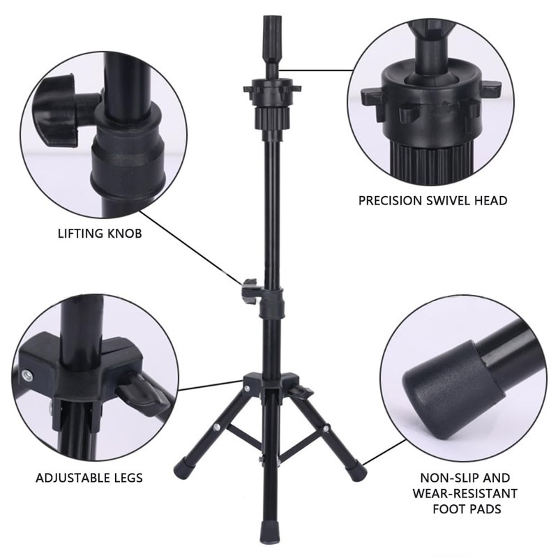 Mini Wig Tripod Stand – Adjustable Foldable Mannequin Head Holder