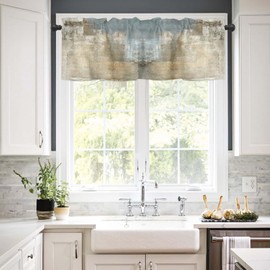 2 Pack Retro Beige Window Valances, Abstract Art Valances for Windows Treatment Decor, Farmhouse Rod Pocket Privacy Decorative Curtain Valance for Bathroom Bedroom Living Room, 54 X 18 in, 2 Panel