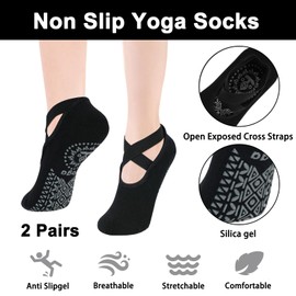 Roinaid Yoga Socks 3 Pairs Pilates Socks, Black Non-Slip Socks Women, Grey Pilates Socks, Non-Slip Socks Women's Yoga Socks Non-Slip for Yoga, Pilates, Barre, Ballet, Dance (EU 35-40), Black + grey