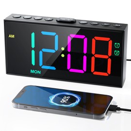 RGB Digital Alarm Clock for Bedroom, Dual Alarms ,Weekday/Weekend/Everyday Mode, 7 Dimmer,5 Volume,2 Charging Ports, 9-min Snooze,Memory Function,Plug in Desk Clock Large Display for Kids/Teens