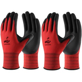 Trifabricy Gardening Gloves for Women/Men - 6 Pairs Breathable Natural Latex Garden Gloves with Grip, Outdoor Hard-wearing Protective Work Gloves for Lawn Yard, Medium, Red & Black
