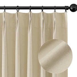 Pinch Pleated Blackout Curtains Linen Blended Room Darkening Tan Beige Curtains 105 inch for Living Room Bedroom Thermal Insulated Pinch Pleat Drapes with Hooks Rings High Ceiling To Floor 40"Wx105"L