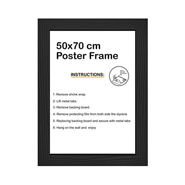 A.I.M 50cm x 70cm Poster Frame Picture Frame Black/White/Oak Photo Frame 50cm x 70cm Wall Frame (BLACK, 70 x 50 cm)