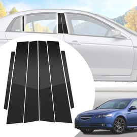 6pcs Glossy Black Exterior Door Window Pillar Posts Molding Cover Panel Trim Stickers Side Door Window Cover Trim Kits for Honda Acura TL 2004 2005 2006 2007 2008 Accessories