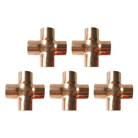 VOANZO 5Pcs 4-Way Cross Union Pipe Fitting 15mm for Plumbing Air Conditioning Refrigeration Central Heating Gas Pipework Systems