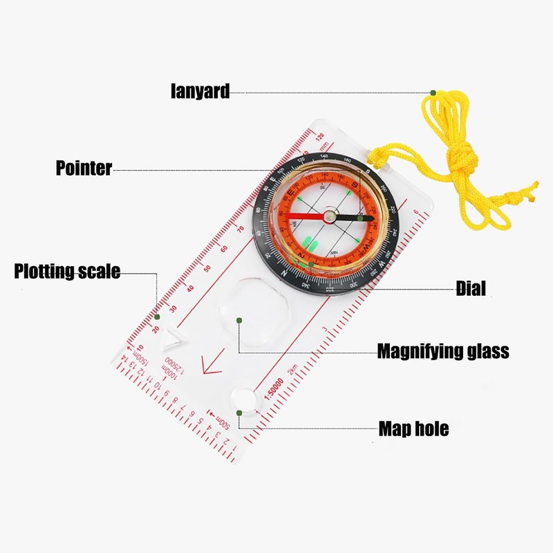 2 PCS Compass Navigation Set Clear Waterproof Orienteering Compass with