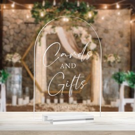Acrylic Arch Cards and Gifts Sign,5x7 Inch Clear Wedding Gift Table Sign 1/8" Thick and Stand, Modern Calligraphy White Lettering Arched Acrylic Sign for Wedding Reception & Party