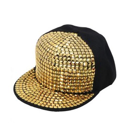 Gold Rock Star Cap with Gold Studs for Adults - Black/Gold - Cool Peaked Cap Baseball Cap Rapper Hip Hop 80s Party Costume