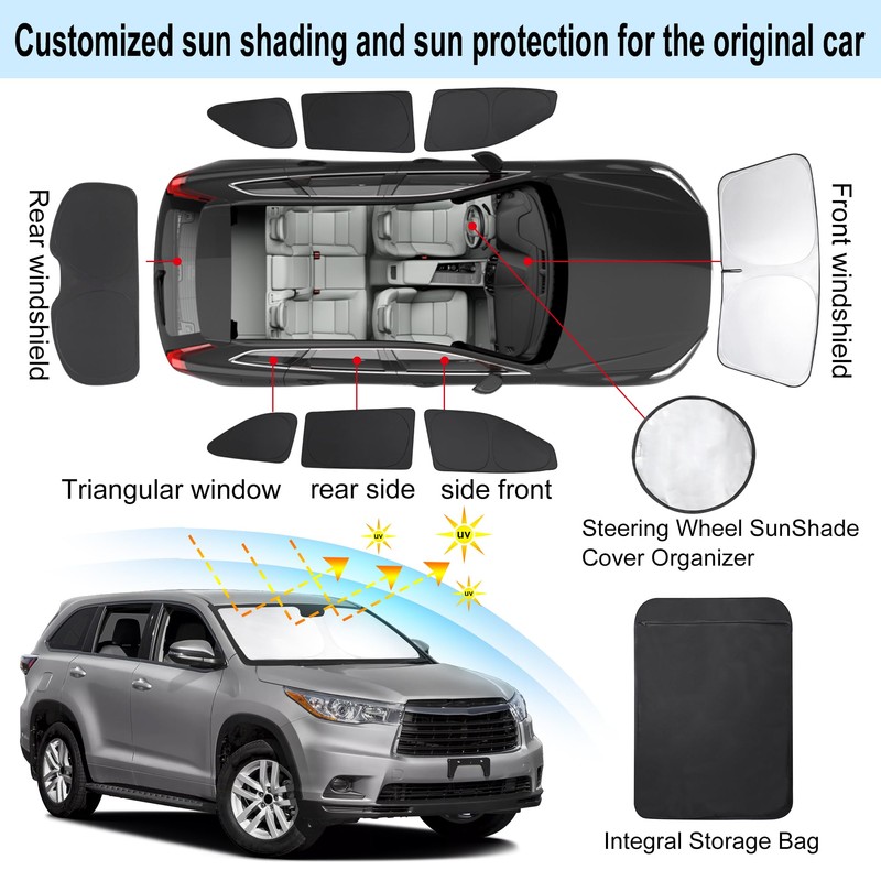 TINGLU Window Shades for Toyota Highlander 2014-2019 Accessories Side Full