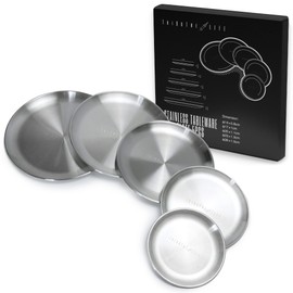 Ciathelife Stainless Steel Tableware Plates, Bowls, Cutlery, Dinnerware Set, Plates, Set of 5