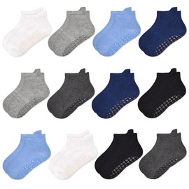 HYCLES Non-Slip Toddler Socks 12 Pairs Anti Skid Ankle Low Cut Socks for Baby Kids Boys Girls 3-5 Years