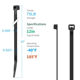 XINGO XINGO 12 Inch Black Zip Ties 1200 PCS, 75 LBS Tensile Strength, UV Resistant Cable Ties, Premium Self-locking Plastic Ties for Indoor and Outdoor Use