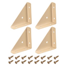 uxcell 4Pcs Angle Corner Brackets 66mm x 66mm, Cold Rolled Steel Braces Joining Support with Screws for Desk Bed Edge (Khaki)