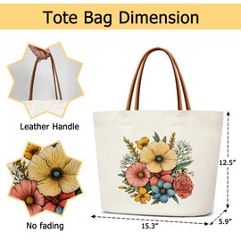 ZEDEV Floral Canvas Tote Bag For Women, Flower Tote Bags for Grocery Shoulder Bag for Work Beach Travel Gym, Beach Bag Shopping Handbag Motivational Gifts Birthday Gifts for Mom Teacher Friends -11