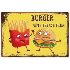 Cartel de metal para hamburguesas con patatas fritas – Placa de decoración de pared clásico para fiesta en la playa, arte de hierro resistente a la decoloración y a los rayos UV para cocina, baño