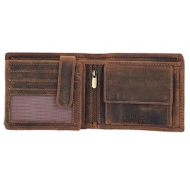 Manza Men's Leather Wallet with RFID Protection - Genuine Leather Wallet for Men - Extra Sturdy Double Stitching - 13 Slots for Credit Cards - Wallet in Landscape Format, brown, Landscape
