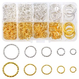 Toaob 600 Pieces Pendant Rings Connectors 8 mm to 20 mm Open Jump Ring Metal Gold and Silver Tone for Jewellery Bracelets Necklace Earring Key Ring DIY Jewellery Crafts