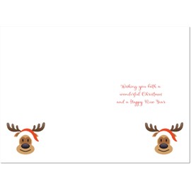 doodlecards Nephew and Partner Christmas Card Rudolph on Red Background Medium Size Christmas Card for Nephew & Partner with Plain Envelope