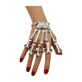 Unbranded Women Silver Metal Hand Chain Bracelet 5 Long Finger Skeleton Ring One Size Band