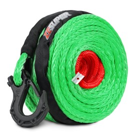 ZESUPER 3/8" x 100ft Synthetic Winch Rope Dyneema 12 Strand Winch Cable Car Tow Recovery Cable Winch Line Recovery Kit Winch Replacement Cable 26500 lbs for 4WD Off Road Vehicle Truck SUV Jeep(Green)