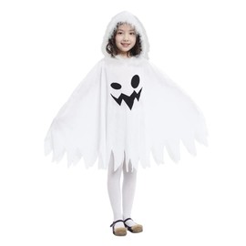 Moerstar Halloween Cosplay Costume, Kids, Masquerade, Ghost Ghost, Cloak Costume, Ghost Transformation, Poncho Cape, Hooded, Girls, Cute, Theater, School Festival (White, L)