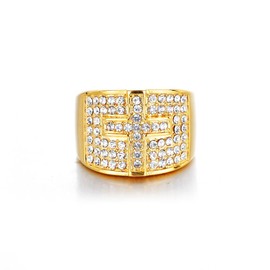 MIVEIVIA ICED OUT 3D Smooth Rectangle Cross Ring Wedding Rings for Men Cross Round ring Religion's ring Radiant Rings for Women Bling Iced Out Jewelry Bling Rings for men rings for Christian Heavy Metal ring Stainless Steel Rings (12)