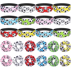 Juexica 24 Pack Soccer Stretch Headbands and Soccer Hair Scrunchies Set for Girls Includes 12 Pack Non Slip Soccer Headbands 12 Pack Rounds Elastic Hair Bands for Women Adults