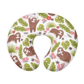 Jeiento Cute Sloth Nursing Pillow Covers Positioner Case Palm Leaf Newborn U-Shaped Breastfeeding Pillowcase Cushion Cover Nursing Pillow Slipcovers for Infant & Baby
