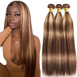 Hxxcoup Blonde Bundles Human Hair Bundles Straight Human Hair Brazilian Real Hair Wefts Real Hair P427 Highlight Double Weft 100 g/pc 300 g Total 100% Brazilian Remy Hair 22 24 26 Inches