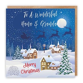 Hunts England - Nana And Grandad Christmas Card - To A Wonderful Nana & Grandad - Merry Christmas - Winter Wonderland Collection - Fun Card