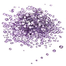 LolliBeads Resin Crystal Round Nail Art Mixed Flat Backs Acrylic Rhinestones Gems,Mix Size 1.5-5 mm, Color Lavender Purple (1200Pcs)