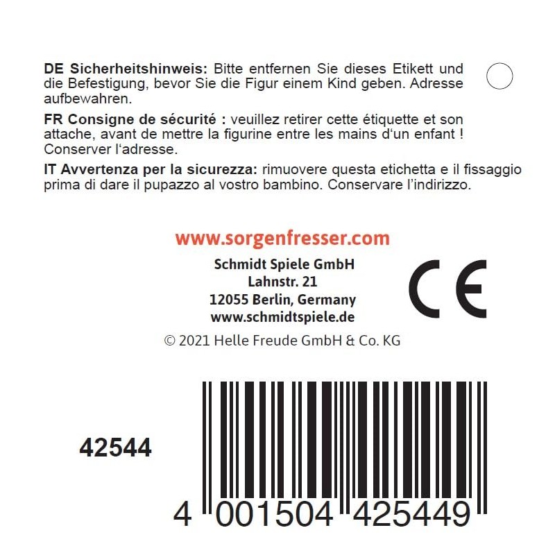 Schmidt Spiele Biggo 42544 Worry Eater 22 cm Zoo Babies