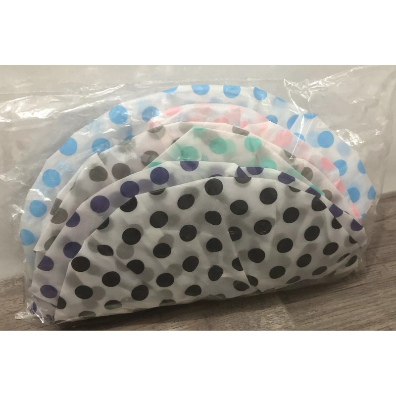 Unbranded 6 Pack Polka Dot Shower Caps Reusable White/Black, Aqua,