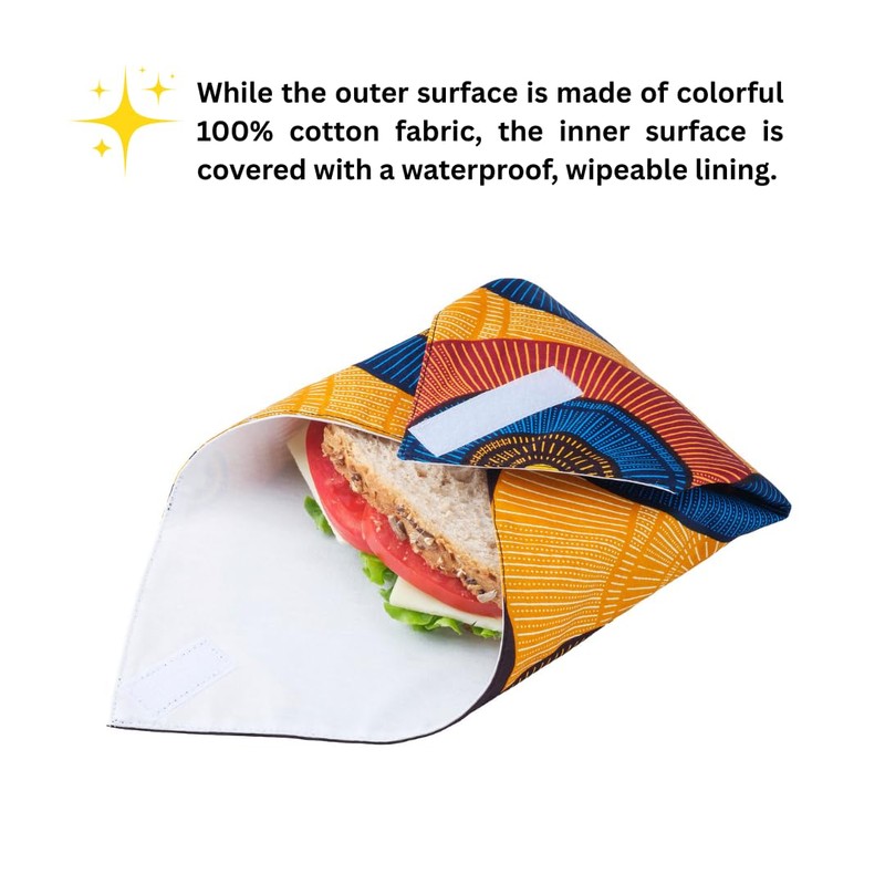 Reusable Sandwich Wrap - Washable, Leakproof, Double-Layered, Fabric, Foldable, Space