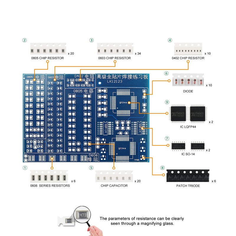 Yidab Soldering Practice Kit DIY Blue PCB 0606 Series Resistors