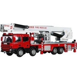 1/50 Scale Diecast Alloy Aerial Fire Engine Truck Model, Realistic Rescue Vehicle Toy for Kids & Collectors