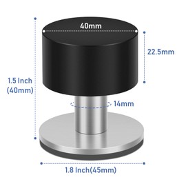 Stainless Steel Door Holder, Black, 2 Pack - Self Adhesive Rubber Floor Door Stop with Sound Dampening, 1.5 Inch, No Drill, Wall Protector