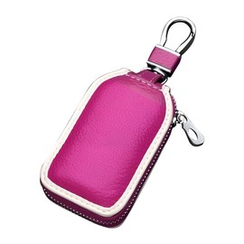 TSUGAMI Car Key Fob Cover Case, Leather Auto Smart Key Holder, Keychain Case with Mesh Window for Remote Key Fob, Universal Automotive Accessories Universal for SUV, Truck, RV and More (Rose Red)