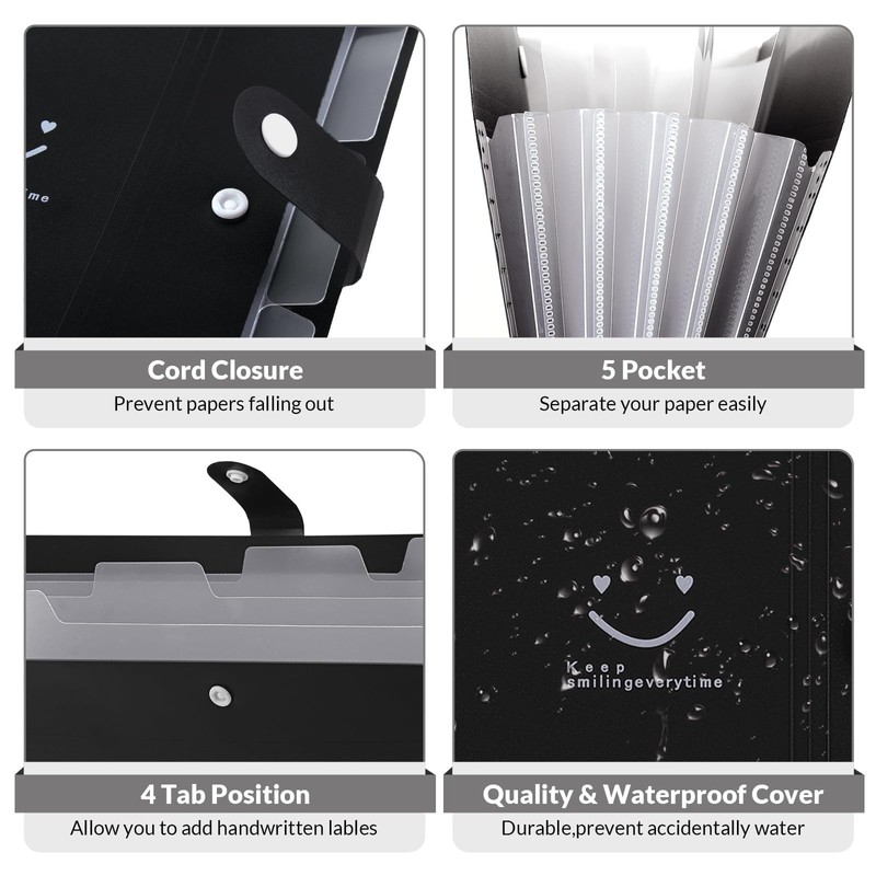 SKYDUE A4 Document Folder, Expanding Folder, 5 Compartments, Folder System,