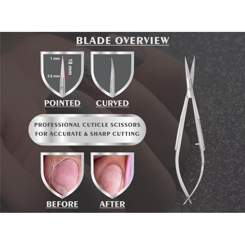 Cuticle Scissors Extra Fine Curved Eyebrow Scissors, Professional Ultra Sharp