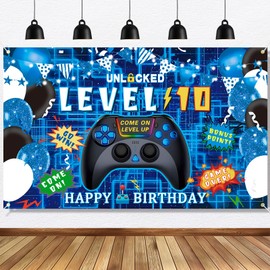 Ushinemi 10th Birthday Decorations for Boys Happy 10th Birthday Banner, 10th Video Game Birthday Decorations Cheers to 10 Years Party Supplies 6 x 3.6ft